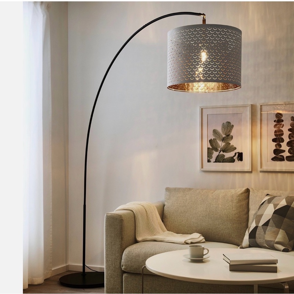 White and Gold Metal Drum Pendant Lamp - Modern Home Accent - Picture 8 of 8